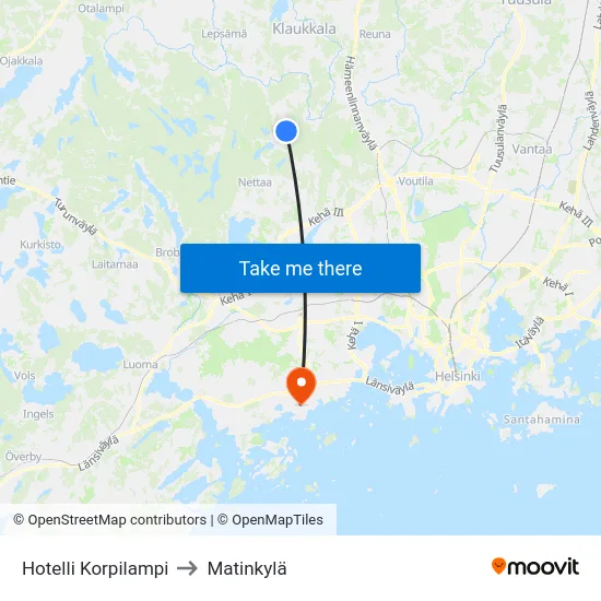 Hotelli Korpilampi to Matinkylä map