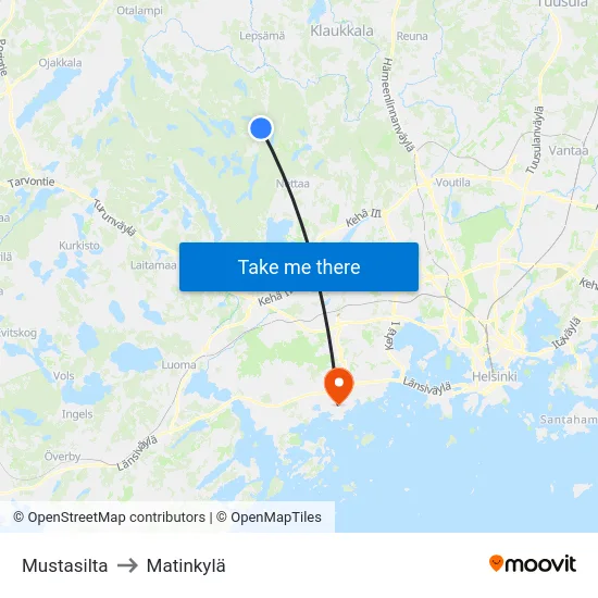 Mustasilta to Matinkylä map