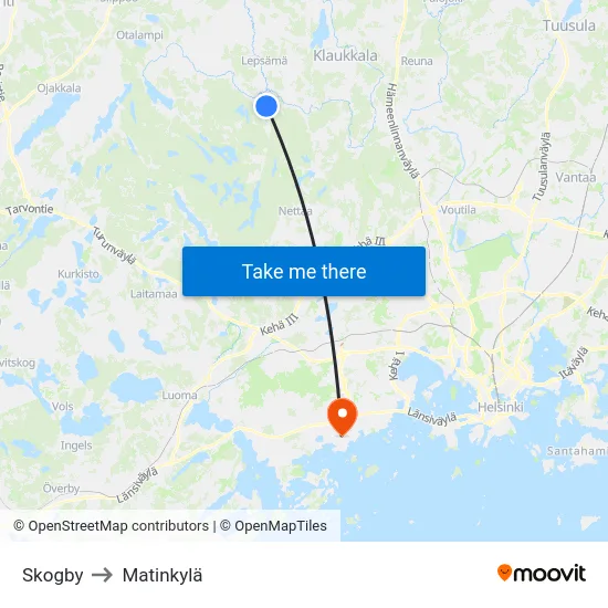 Skogby to Matinkylä map