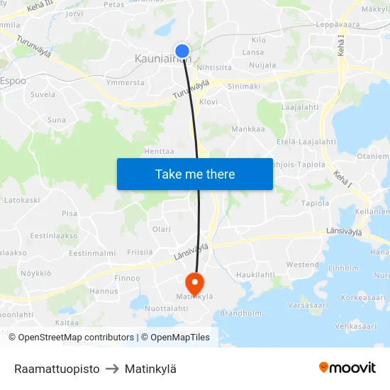 Raamattuopisto to Matinkylä map