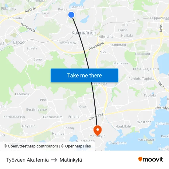 Työväen Akatemia to Matinkylä map