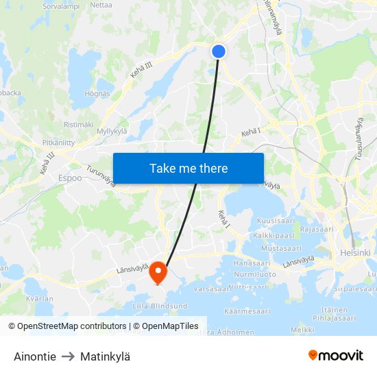 Ainontie to Matinkylä map