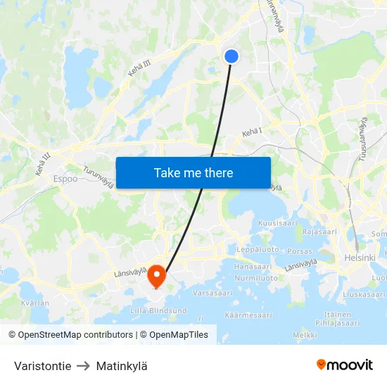 Varistontie to Matinkyla map