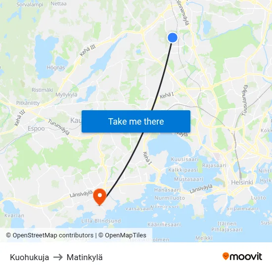 Kuohukuja to Matinkylä map