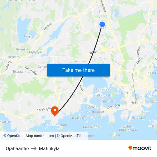 Ojahaantie to Matinkylä map