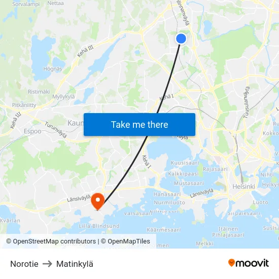 Norotie to Matinkylä map