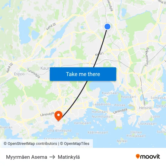 Myyrmäki Station to Matinkyla map