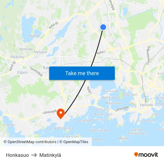 Honkasuo to Matinkylä map