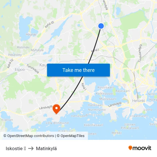 Iskostie 🛍️ to Matinkyla map