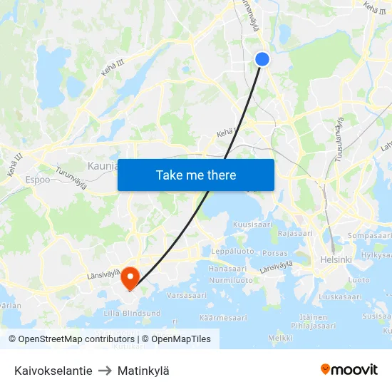 Kaivoksela Road to Matinkyla map