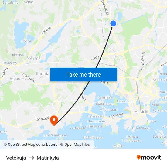 Vetokuja to Matinkylä map