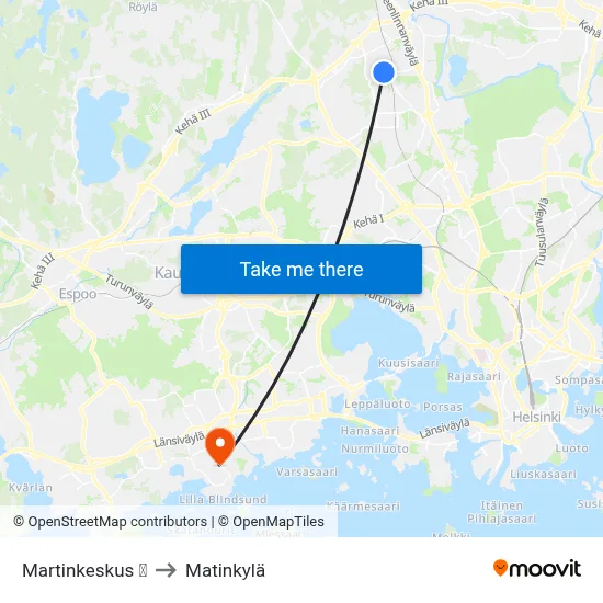 Martinkeskus 🏊 to Matinkyla map