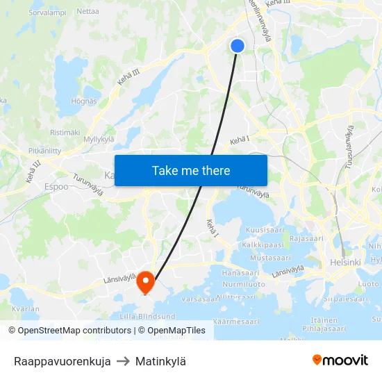 Raappavuorenkuja to Matinkylä map