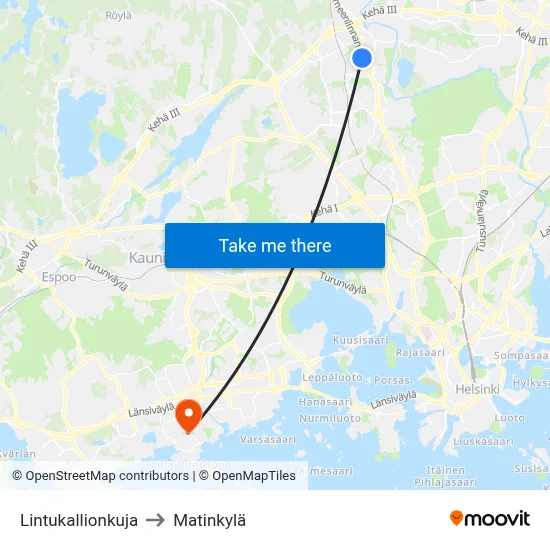 Lintukallio Alley to Matinkyla map