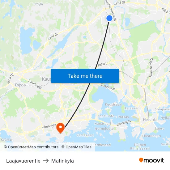 Laajavuorentie to Matinkyla map