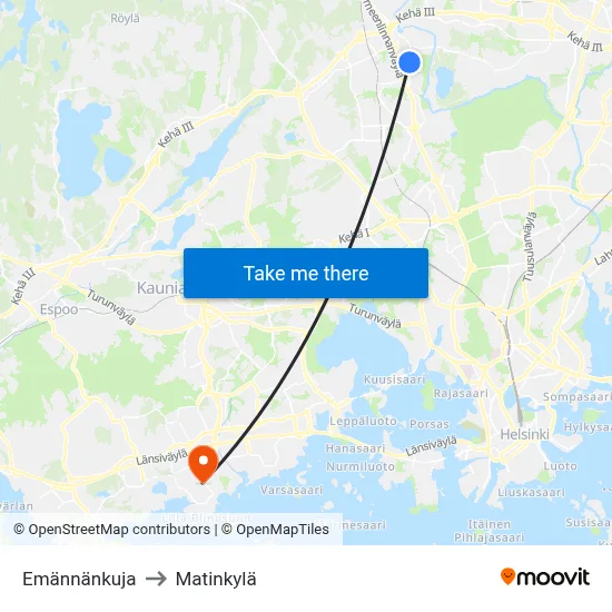 Emännänkuja to Matinkyla map