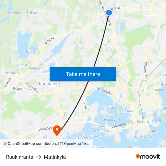 Ruukinranta to Matinkylä map