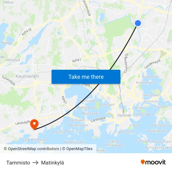 Tammisto to Matinkylä map