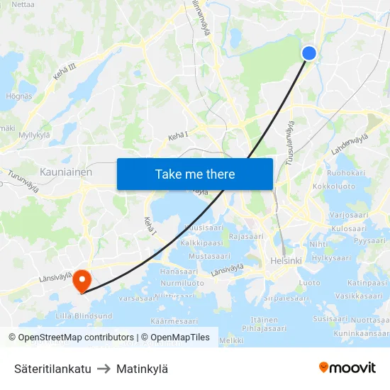 Säteritilankatu to Matinkylä map