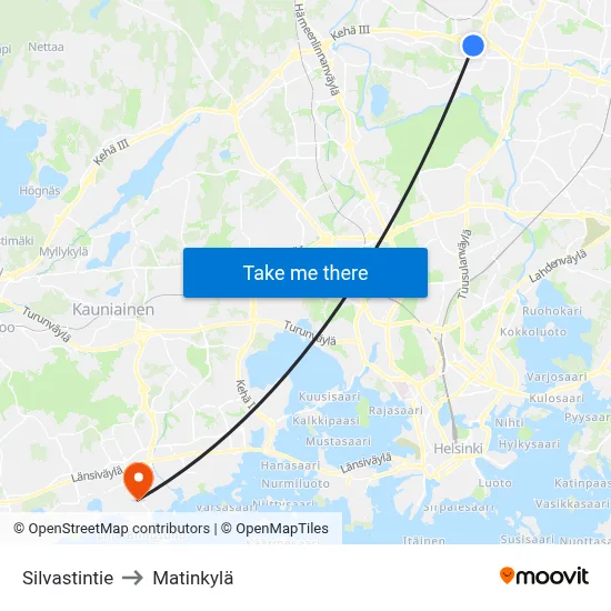 Silvastintie to Matinkylä map