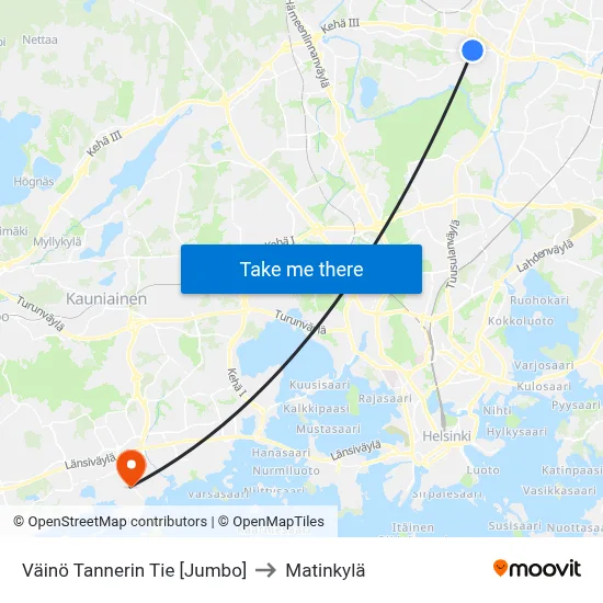 Väinö Tannerin Tie [Jumbo] to Matinkylä map