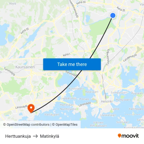 Herttuankuja to Matinkyla map