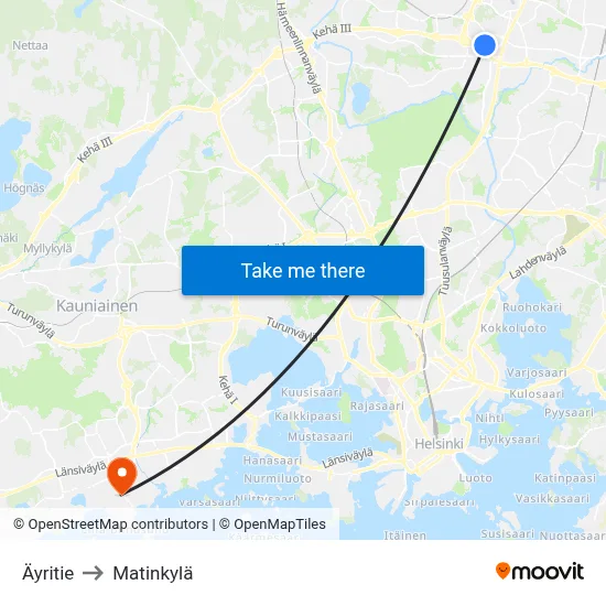 Äyritie to Matinkyla map