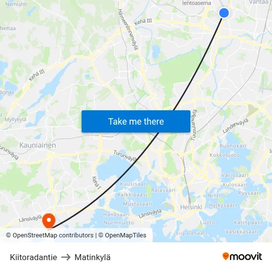 Kiitoradantie to Matinkylä map