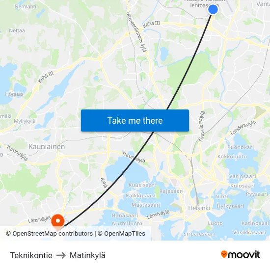 Teknikontie to Matinkylä map