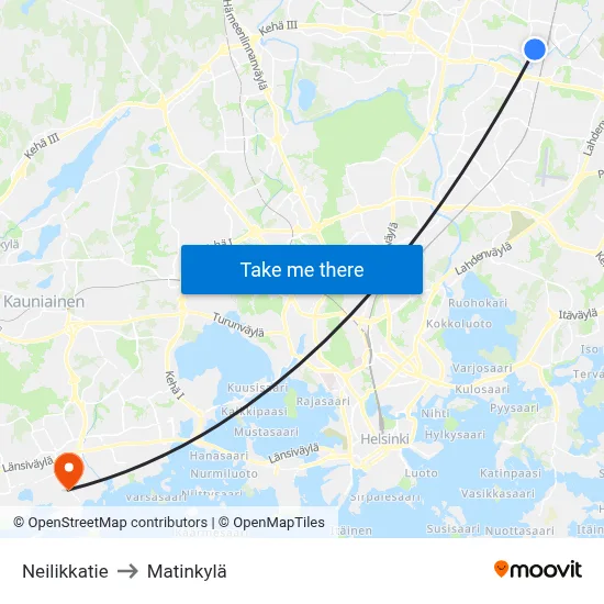 Neilikkatie to Matinkylä map
