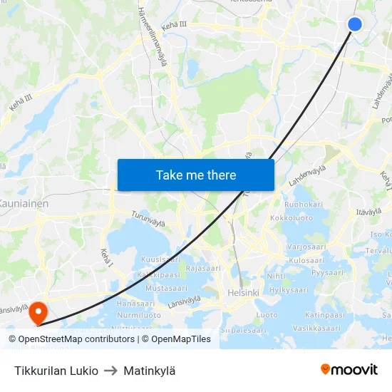 Tikkurilan Lukio to Matinkylä map