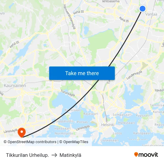 Tikkurila Sports Park to Matinkyla map