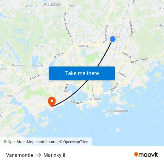 Vanamontie to Matinkyla map
