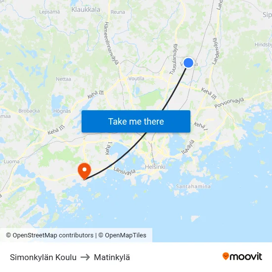 Simonkylän Koulu to Matinkylä map