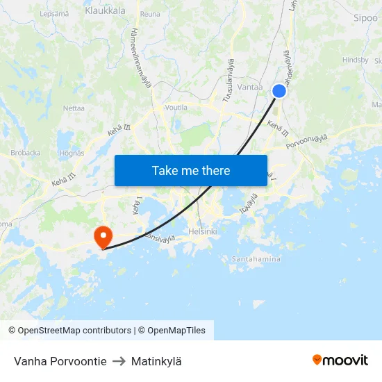 Vanha Porvoontie to Matinkylä map