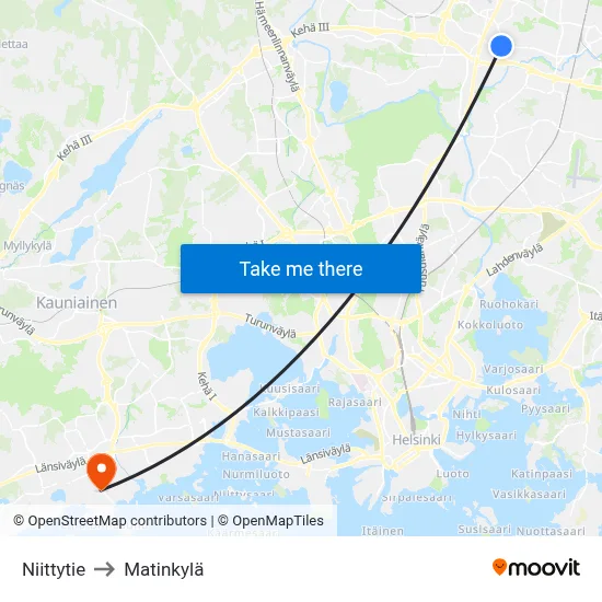 Niittytie to Matinkylä map