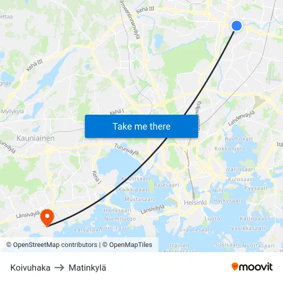 Koivuhaka to Matinkylä map