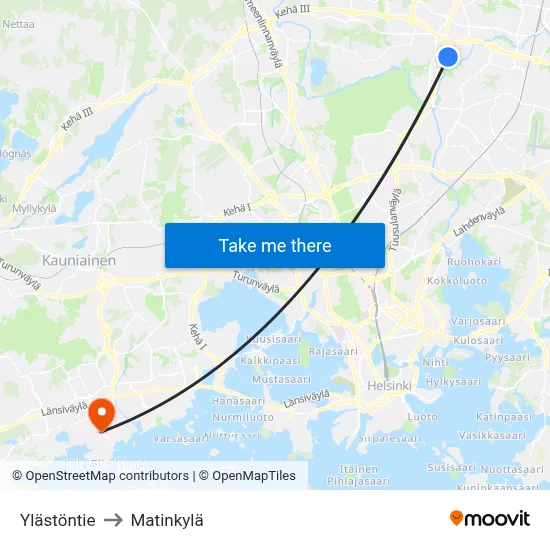 Ylästöntie to Matinkylä map
