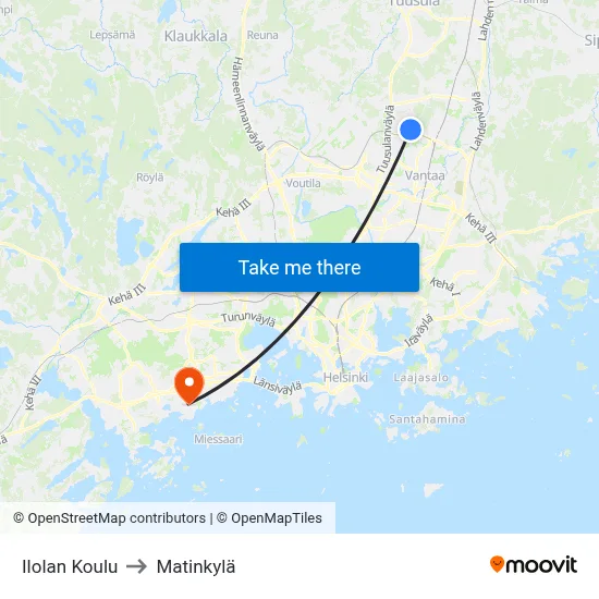 Ilola School to Matinkyla map