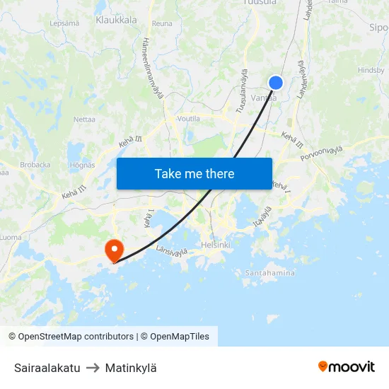 Sairaalakatu to Matinkylä map