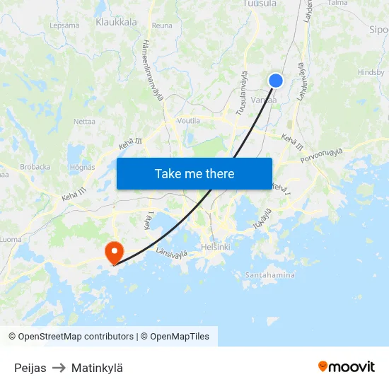 Peijas to Matinkylä map