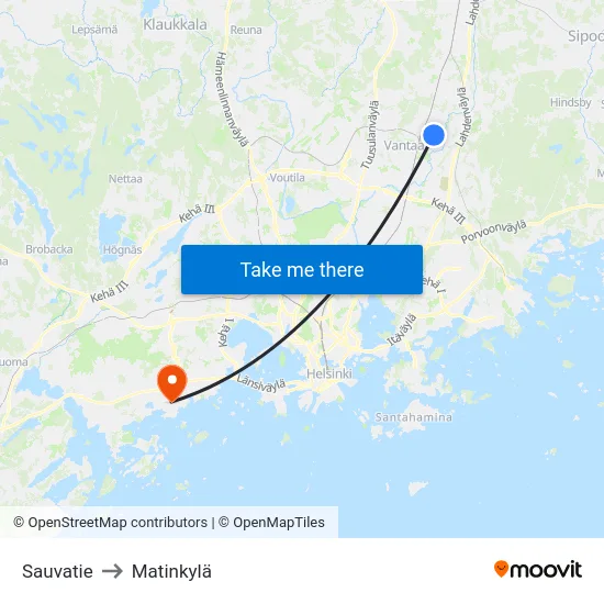 Sauvatie to Matinkylä map