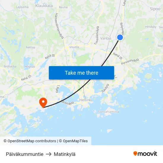 Päiväkummuntie to Matinkylä map