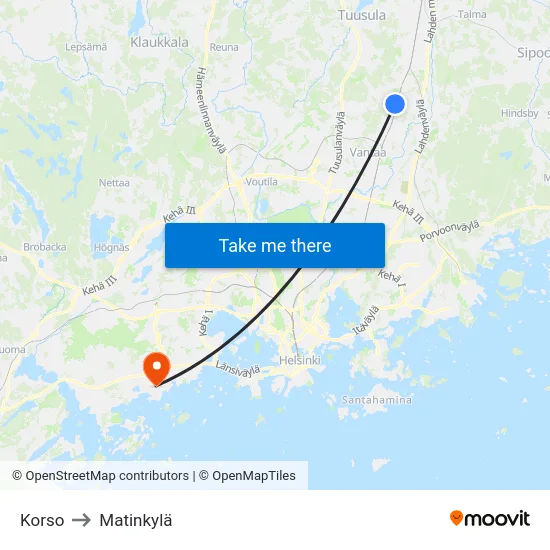 Korso to Matinkylä map