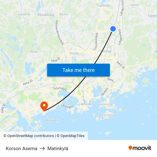 Korso Station to Matinkyla map