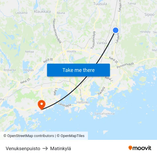 Venuksenpuisto to Matinkylä map