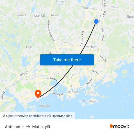 Anttilantie to Matinkyla map