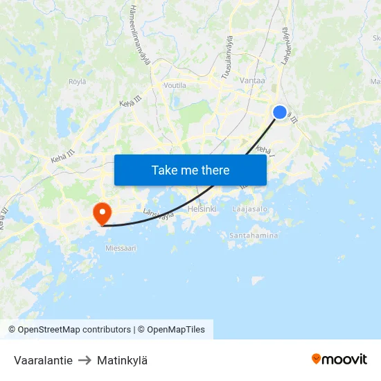Vaaralantie to Matinkyla map
