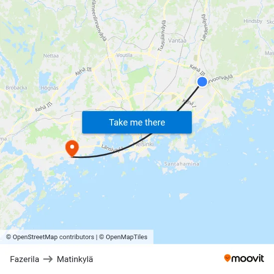Fazerila to Matinkyla map