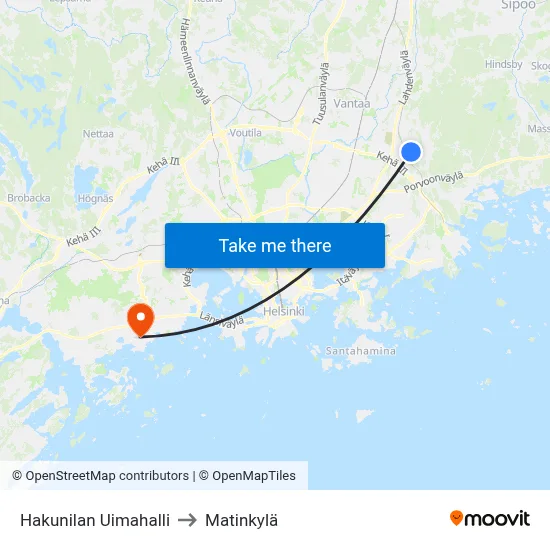 Hakunilan Uimahalli to Matinkylä map